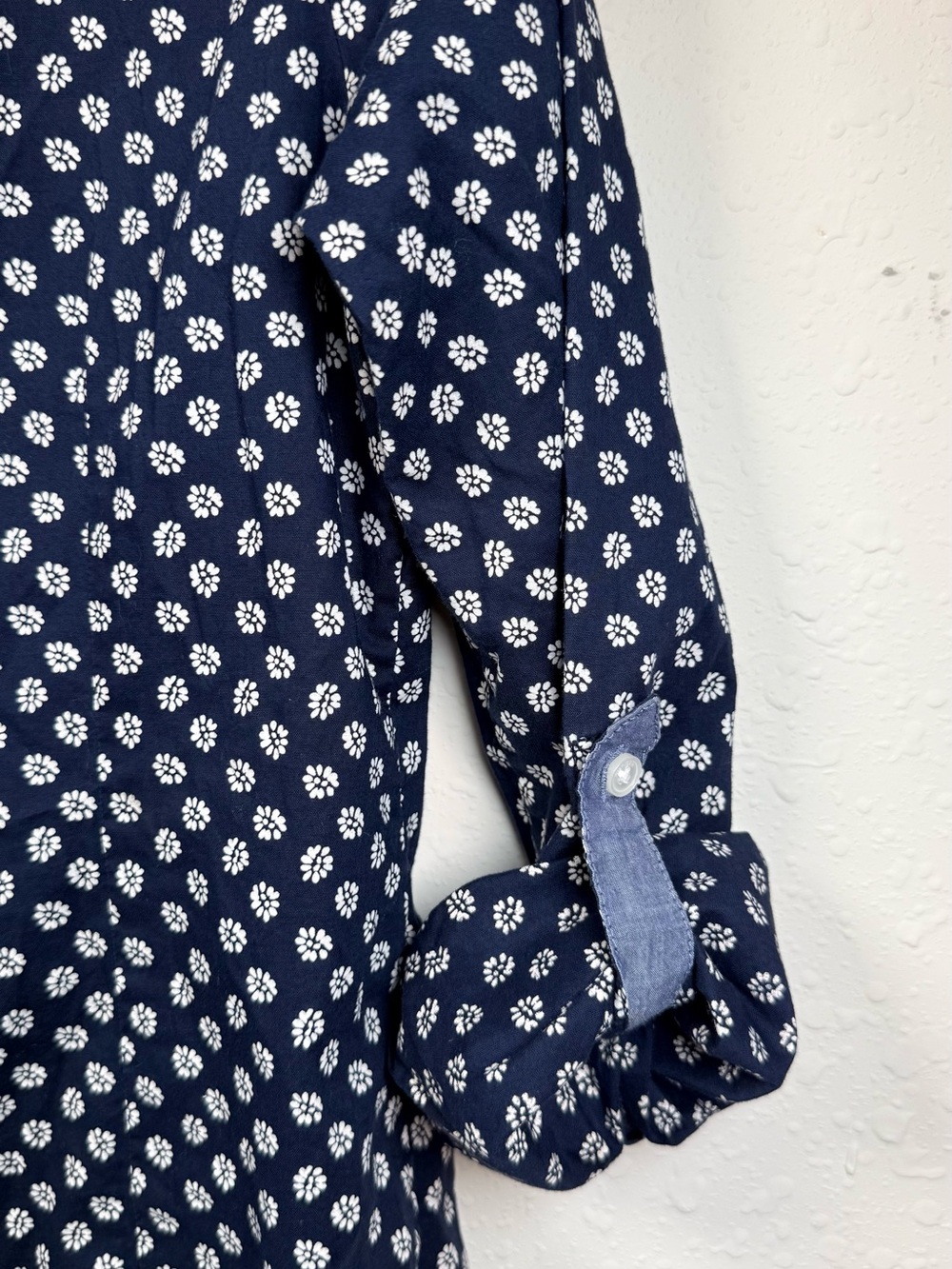 Tommy Hilfiger Floral Button Front Shirt Navy White Cotton Long Sleeve Preppy - Picture 6 of 9